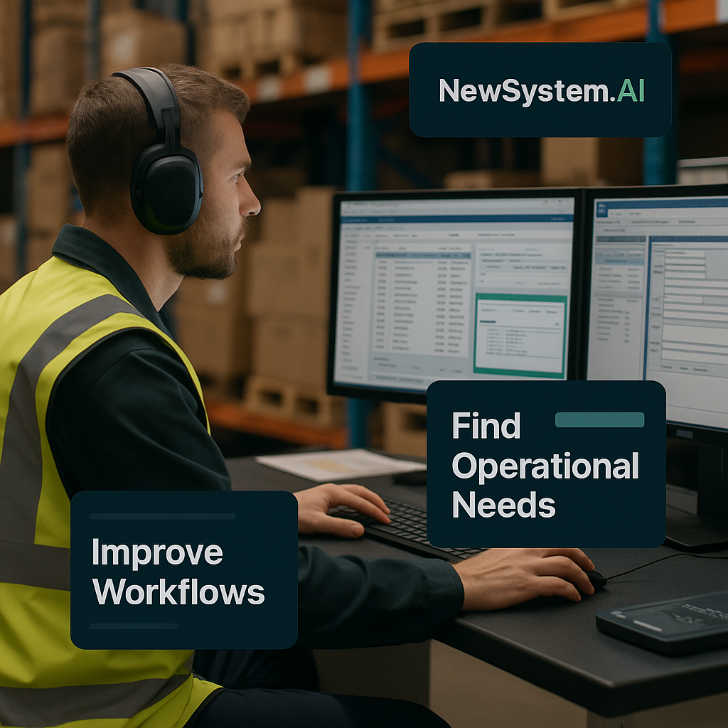 Warehouse worker using AI-powered management system
